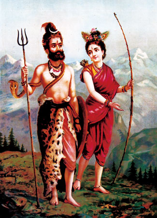 シヴァ神とパールヴァティー・石版画
